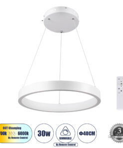 GLOBOSTAR® NEMESIS 61156 Μοντέρνο Κρεμαστό Φωτιστικό Οροφής LED 30W 3513lm 360° AC 220-240V IP20 Ρυθμιζόμενο Λευκό CCT με Χειριστήριο από 2700K έως 6000K Dimmable - Lumileds SMD Chip - Λευκό Ματ - Μ40 x Π40 x Υ4cm - 3 Χρόνια Εγγύηση