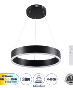 GLOBOSTAR® VENOM 61173 Μοντέρνο Κρεμαστό Φωτιστικό Οροφής LED 30W 3513lm 120° AC 220-240V IP20 Ρυθμιζόμενο Λευκό CCT με Χειριστήριο από 2700K έως 6000K Dimmable - Lumileds SMD Chip - Μαύρο Ματ - Μ40 x Π40 x Υ6.5cm - 3 Χρόνια Εγγύηση
