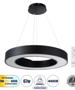 GLOBOSTAR® RA 61194 Μοντέρνο Κρεμαστό Φωτιστικό Οροφής LED 67W 7370lm 120° AC 220-240V IP20 Ρυθμιζόμενο Λευκό CCT με Χειριστήριο από 2700K έως 6000K Dimmable - Lumileds SMD Chip - Μαύρο Ματ - Μ60 x Π60 x Υ8cm - 3 Χρόνια Εγγύηση