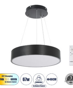 GLOBOSTAR® BURTON 61200 Μοντέρνο Κρεμαστό Φωτιστικό Οροφής LED 67W 7370lm 120° AC 220-240V IP20 Ρυθμιζόμενο Λευκό CCT με Χειριστήριο από 2700K έως 6000K Dimmable - Lumileds SMD Chip - Μαύρο Ματ - Μ40 x Π40 x Υ8cm - 3 Χρόνια Εγγύηση