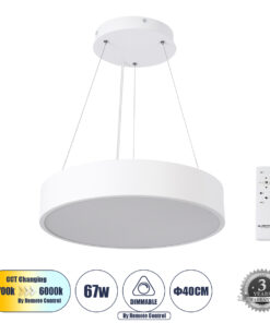 GLOBOSTAR® BURTON 61201 Μοντέρνο Κρεμαστό Φωτιστικό Οροφής LED 67W 7370lm 120° AC 220-240V IP20 Ρυθμιζόμενο Λευκό CCT με Χειριστήριο από 2700K έως 6000K Dimmable - Lumileds SMD Chip - Λευκό Ματ - Μ40 x Π40 x Υ8cm - 3 Χρόνια Εγγύηση