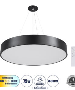 GLOBOSTAR® BURTON 61202 Μοντέρνο Κρεμαστό Φωτιστικό Οροφής LED 75W 8625lm 120° AC 220-240V IP20 Ρυθμιζόμενο Λευκό CCT με Χειριστήριο από 2700K έως 6000K Dimmable - Lumileds SMD Chip - Μαύρο Ματ - Μ60 x Π60 x Υ8cm - 3 Χρόνια Εγγύηση