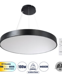 GLOBOSTAR® BURTON 61204 Μοντέρνο Κρεμαστό Φωτιστικό Οροφής LED 100W 11020lm 120° AC 220-240V IP20 Ρυθμιζόμενο Λευκό CCT με Χειριστήριο από 2700K έως 6000K Dimmable - Lumileds SMD Chip - Μαύρο Ματ - Μ80 x Π80 x Υ8cm - 3 Χρόνια Εγγύηση