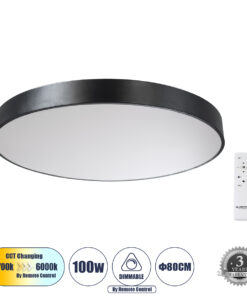 GLOBOSTAR® BURTON 61204-S Μοντέρνο Φωτιστικό Οροφής LED 100W 11020lm 120° AC 220-240V IP20 Ρυθμιζόμενο Λευκό CCT με Χειριστήριο από 2700K έως 6000K Dimmable - Lumileds SMD Chip - Μαύρο Ματ - Μ80 x Π80 x Υ8cm - 3 Χρόνια Εγγύηση