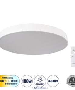 GLOBOSTAR® BURTON 61205-S Μοντέρνο Φωτιστικό Οροφής LED 100W 11020lm 120° AC 220-240V IP20 Ρυθμιζόμενο Λευκό CCT με Χειριστήριο από 2700K έως 6000K Dimmable - Lumileds SMD Chip - Λευκό Ματ - Μ80 x Π80 x Υ8cm - 3 Χρόνια Εγγύηση
