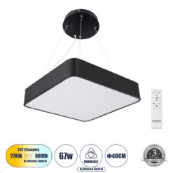 GLOBOSTAR® KAMALA 61206-P Μοντέρνο Κρεμαστό Φωτιστικό Οροφής LED 67W 7705lm 120° AC 220-240V IP20 Ρυθμιζόμενο Λευκό CCT με Χειριστήριο από 2700K έως 6000K Dimmable - Lumileds SMD Chip - Μαύρο Ματ - Μ40 x Π40 x Υ8cm - 3 Χρόνια Εγγύηση