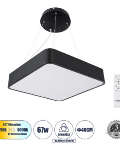 GLOBOSTAR® KAMALA 61206-P Μοντέρνο Κρεμαστό Φωτιστικό Οροφής LED 67W 7705lm 120° AC 220-240V IP20 Ρυθμιζόμενο Λευκό CCT με Χειριστήριο από 2700K έως 6000K Dimmable - Lumileds SMD Chip - Μαύρο Ματ - Μ40 x Π40 x Υ8cm - 3 Χρόνια Εγγύηση