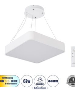 GLOBOSTAR® KAMALA 61207 Μοντέρνο Κρεμαστό Φωτιστικό Οροφής LED 67W 7370lm 120° AC 220-240V IP20 Ρυθμιζόμενο Λευκό CCT με Χειριστήριο από 2700K έως 6000K Dimmable - Lumileds SMD Chip - Λευκό Ματ - Μ40 x Π40 x Υ8cm - 3 Χρόνια Εγγύηση
