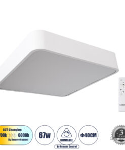 GLOBOSTAR® KAMALA 61207-S Μοντέρνο Φωτιστικό Οροφής LED 67W 7370lm 120° AC 220-240V IP20 Ρυθμιζόμενο Λευκό CCT με Χειριστήριο από 2700K έως 6000K Dimmable - Lumileds SMD Chip - Λευκό Ματ - Μ40 x Π40 x Υ8cm - 3 Χρόνια Εγγύηση