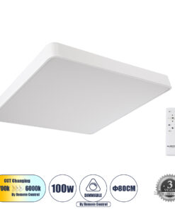 GLOBOSTAR® KAMALA 61211-S Μοντέρνο Φωτιστικό Οροφής LED 100W 11020lm 120° AC 220-240V IP20 Ρυθμιζόμενο Λευκό CCT με Χειριστήριο από 2700K έως 6000K Dimmable - Lumileds SMD Chip - Λευκό Ματ - Μ80 x Π80 x Υ8cm - 3 Χρόνια Εγγύηση