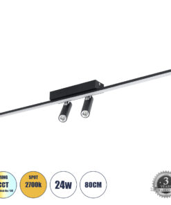 GLOBOSTAR® BARETTI 61226 Μοντέρνο Φωτιστικό Οροφής LED 24W 2688lm 160° & 45° AC 220-240V IP20 Ρυθμιζόμενο Λευκό CCT με On/Off 2700K/4500K/6000K - Lumileds SMD Chip - Μαύρο Ματ - Μ80 x Π5 x Υ15cm - 3 Χρόνια Εγγύηση