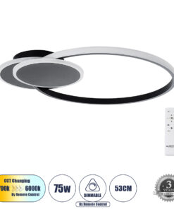 GLOBOSTAR® CIRCUO 61229 Μοντέρνο Φωτιστικό Οροφής LED 75W 8400lm 360° AC 220-240V IP20 Ρυθμιζόμενο Λευκό CCT με Χειριστήριο από 2700K έως 6000K Dimmable - Lumileds SMD Chip - Μαύρο Ματ - Μ53 x Π42.5 x Υ9cm - 3 Χρόνια Εγγύηση