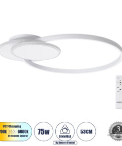 GLOBOSTAR® CIRCUO 61230 Μοντέρνο Φωτιστικό Οροφής LED 75W 8400lm 360° AC 220-240V IP20 Ρυθμιζόμενο Λευκό CCT με Χειριστήριο από 2700K έως 6000K Dimmable - Lumileds SMD Chip - Λευκό Ματ - Μ53 x Π42.5 x Υ9cm - 3 Χρόνια Εγγύηση