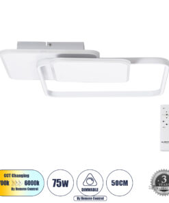 GLOBOSTAR® SQUARO 61232 Μοντέρνο Φωτιστικό Οροφής LED 75W 8400lm 360° AC 220-240V IP20 Ρυθμιζόμενο Λευκό CCT με Χειριστήριο από 2700K έως 6000K Dimmable - Lumileds SMD Chip - Λευκό Ματ - Μ48.5 x Π51 x Υ9cm - 3 Χρόνια Εγγύηση