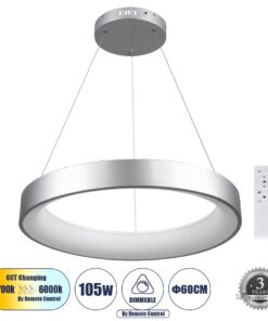 GLOBOSTAR® SALEM 61246 Μοντέρνο Κρεμαστό Φωτιστικό Οροφής LED 105W 12075lm 120° AC 220-240V IP20 Ρυθμιζόμενο Λευκό CCT με Χειριστήριο από 2700K έως 6000K Dimmable - Lumileds SMD Chip - Γκρι - Μ60 x Π60 x Υ6cm - 3 Χρόνια Εγγύηση