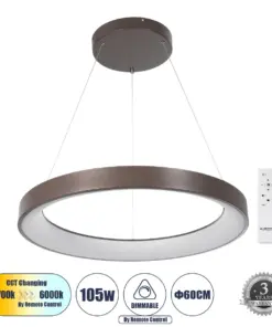 GLOBOSTAR® SALEM 61248 Μοντέρνο Κρεμαστό Φωτιστικό Οροφής LED 105W 12075lm 120° AC 220-240V IP20 Ρυθμιζόμενο Λευκό CCT με Χειριστήριο από 2700K έως 6000K Dimmable - Lumileds SMD Chip - Καφέ Ματ - Μ60 x Π60 x Υ6cm - 3 Χρόνια Εγγύηση