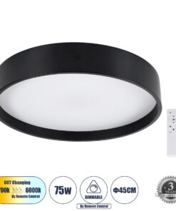 GLOBOSTAR® NARNIA 61257 Μοντέρνο Φωτιστικό Οροφής LED 75W 8625lm 120° AC 220-240V IP20 Ρυθμιζόμενο Λευκό CCT με Χειριστήριο από 2700K έως 6000K Dimmable - Lumileds SMD Chip - Μαύρο Ματ - Μ45 x Π45 x Υ8cm - 3 Χρόνια Εγγύηση