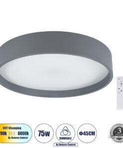 GLOBOSTAR® NARNIA 61258 Μοντέρνο Φωτιστικό Οροφής LED 75W 8625lm 120° AC 220-240V IP20 Ρυθμιζόμενο Λευκό CCT με Χειριστήριο από 2700K έως 6000K Dimmable - Lumileds SMD Chip - Γκρι Ανθρακί Ματ - Μ45 x Π45 x Υ8cm - 3 Χρόνια Εγγύηση