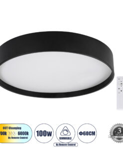 GLOBOSTAR® NARNIA 61259 Μοντέρνο Φωτιστικό Οροφής LED 100W 11500lm 120° AC 220-240V IP20 Ρυθμιζόμενο Λευκό CCT με Χειριστήριο από 2700K έως 6000K Dimmable - Lumileds SMD Chip - Μαύρο Ματ - Μ60 x Π60 x Υ10cm - 3 Χρόνια Εγγύηση