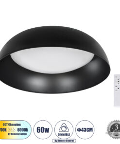 GLOBOSTAR® ANATOLIA 61261 Μοντέρνο Φωτιστικό Οροφής LED 60W 6900lm 120° AC 220-240V IP20 Ρυθμιζόμενο Λευκό CCT με Χειριστήριο από 2700K έως 6000K Dimmable - Lumileds SMD Chip - Μαύρο Ματ - Μ43 x Π43 x Υ11cm - 3 Χρόνια Εγγύηση