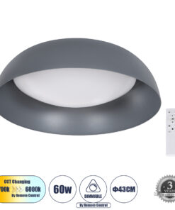 GLOBOSTAR® ANATOLIA 61262 Μοντέρνο Φωτιστικό Οροφής LED 60W 6900lm 120° AC 220-240V IP20 Ρυθμιζόμενο Λευκό CCT με Χειριστήριο από 2700K έως 6000K Dimmable - Lumileds SMD Chip - Γκρι - Μ43 x Π43 x Υ11cm - 3 Χρόνια Εγγύηση