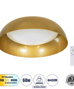 GLOBOSTAR® ANATOLIA 61263 Μοντέρνο Φωτιστικό Οροφής LED 60W 6900lm 120° AC 220-240V IP20 Ρυθμιζόμενο Λευκό CCT με Χειριστήριο από 2700K έως 6000K Dimmable - Lumileds SMD Chip - Χρυσό - Μ43 x Π43 x Υ11cm - 3 Χρόνια Εγγύηση