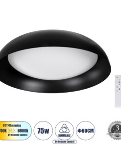 GLOBOSTAR® ANATOLIA 61264 Μοντέρνο Φωτιστικό Οροφής LED 75W 8625lm 120° AC 220-240V IP20 Ρυθμιζόμενο Λευκό CCT με Χειριστήριο από 2700K έως 6000K Dimmable - Lumileds SMD Chip - Μαύρο Ματ - Μ60 x Π60 x Υ13cm - 3 Χρόνια Εγγύηση