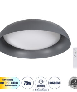 GLOBOSTAR® ANATOLIA 61265 Μοντέρνο Φωτιστικό Οροφής LED 75W 8625lm 120° AC 220-240V IP20 Ρυθμιζόμενο Λευκό CCT με Χειριστήριο από 2700K έως 6000K Dimmable - Lumileds SMD Chip - Γκρι - Μ60 x Π60 x Υ13cm - 3 Χρόνια Εγγύηση