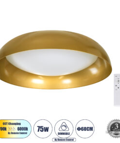 GLOBOSTAR® ANATOLIA 61266 Μοντέρνο Φωτιστικό Οροφής LED 75W 8625lm 120° AC 220-240V IP20 Ρυθμιζόμενο Λευκό CCT με Χειριστήριο από 2700K έως 6000K Dimmable - Lumileds SMD Chip - Χρυσό - Μ60 x Π60 x Υ13cm - 3 Χρόνια Εγγύηση