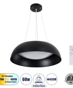 GLOBOSTAR® ANATOLIA 61267 Μοντέρνο Κρεμαστό Φωτιστικό Οροφής LED 60W 6900lm 120° AC 220-240V IP20 Ρυθμιζόμενο Λευκό CCT με Χειριστήριο από 2700K έως 6000K Dimmable - Lumileds SMD Chip - Μαύρο Ματ - Μ43 x Π43 x Υ11cm - 3 Χρόνια Εγγύηση