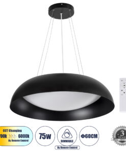 GLOBOSTAR® ANATOLIA 61269 Μοντέρνο Κρεμαστό Φωτιστικό Οροφής LED 75W 8625lm 120° AC 220-240V IP20 Ρυθμιζόμενο Λευκό CCT με Χειριστήριο από 2700K έως 6000K Dimmable - Lumileds SMD Chip - Μαύρο Ματ - Μ60 x Π60 x Υ12.5cm - 3 Χρόνια Εγγύηση