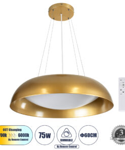 GLOBOSTAR® ANATOLIA 61270 Μοντέρνο Κρεμαστό Φωτιστικό Οροφής LED 75W 8625lm 120° AC 220-240V IP20 Ρυθμιζόμενο Λευκό CCT με Χειριστήριο από 2700K έως 6000K Dimmable - Lumileds SMD Chip - Χρυσό - Μ60 x Π60 x Υ12.5cm - 3 Χρόνια Εγγύηση