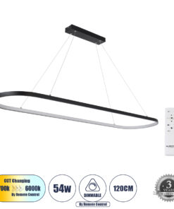 GLOBOSTAR® BOLIVAR 61271 Μοντέρνο Κρεμαστό Φωτιστικό Οροφής LED 54W 6210lm 360° AC 220-240V IP20 Ρυθμιζόμενο Λευκό CCT με Χειριστήριο από 2700K έως 6000K Dimmable - Lumileds SMD Chip - Μαύρο Ματ - Μ120 x Π30 x Υ2cm - 3 Χρόνια Εγγύηση