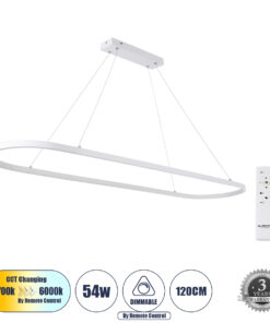 GLOBOSTAR® BOLIVAR 61272 Μοντέρνο Κρεμαστό Φωτιστικό Οροφής LED 54W 6210lm 360° AC 220-240V IP20 Ρυθμιζόμενο Λευκό CCT με Χειριστήριο από 2700K έως 6000K Dimmable - Lumileds SMD Chip - Λευκό Ματ - Μ120 x Π30 x Υ2cm - 3 Χρόνια Εγγύηση