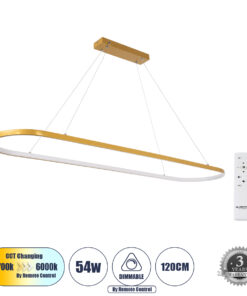 GLOBOSTAR® BOLIVAR 61274 Μοντέρνο Κρεμαστό Φωτιστικό Οροφής LED 54W 6210lm 360° AC 220-240V IP20 Ρυθμιζόμενο Λευκό CCT με Χειριστήριο από 2700K έως 6000K Dimmable - Lumileds SMD Chip - Χρυσό Βούρτσας - Μ120 x Π30 x Υ2cm - 3 Χρόνια Εγγύηση