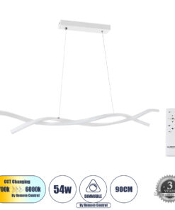 GLOBOSTAR® MORALES 61276 Μοντέρνο Κρεμαστό Φωτιστικό Οροφής LED 54W 6048lm 300° AC 220-240V IP20 Ρυθμιζόμενο Λευκό CCT με Χειριστήριο από 2700K έως 6000K Dimmable - Lumileds SMD Chip - Λευκό Ματ - Μ90 x Π14 x Υ14cm - 3 Χρόνια Εγγύηση