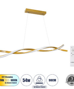 GLOBOSTAR® MORALES 61278 Μοντέρνο Κρεμαστό Φωτιστικό Οροφής LED 54W 6048lm 300° AC 220-240V IP20 Ρυθμιζόμενο Λευκό CCT με Χειριστήριο από 2700K έως 6000K Dimmable - Lumileds SMD Chip - Σατινέ Χρυσό Βούρτσας - Μ90 x Π14 x Υ14cm - 3 Χρόνια Εγγύηση
