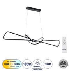 GLOBOSTAR® DOLORES 61279 Μοντέρνο Κρεμαστό Φωτιστικό Οροφής LED 105W 11760lm 300° AC 220-240V IP20 Ρυθμιζόμενο Λευκό CCT με Χειριστήριο από 2700K έως 6000K Dimmable - Lumileds SMD Chip - Μαύρο Ματ - Μ110 x Π17 x Υ17.5cm - 3 Χρόνια Εγγύηση
