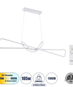 GLOBOSTAR® DOLORES 61280 Μοντέρνο Κρεμαστό Φωτιστικό Οροφής LED 105W 11760lm 300° AC 220-240V IP20 Ρυθμιζόμενο Λευκό CCT με Χειριστήριο από 2700K έως 6000K Dimmable - Lumileds SMD Chip - Λευκό Ματ - Μ110 x Π17 x Υ17.5cm - 3 Χρόνια Εγγύηση