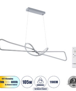 GLOBOSTAR® DOLORES 61281 Μοντέρνο Κρεμαστό Φωτιστικό Οροφής LED 105W 11760lm 300° AC 220-240V IP20 Ρυθμιζόμενο Λευκό CCT με Χειριστήριο από 2700K έως 6000K Dimmable - Lumileds SMD Chip - Νίκελ Βούρτσας - Μ110 x Π17 x Υ17.5cm - 3 Χρόνια Εγγύηση