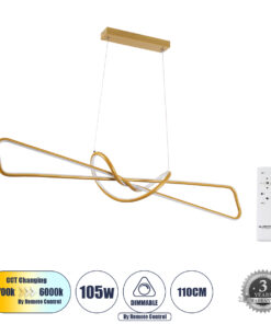 GLOBOSTAR® DOLORES 61282 Μοντέρνο Κρεμαστό Φωτιστικό Οροφής LED 105W 11760lm 300° AC 220-240V IP20 Ρυθμιζόμενο Λευκό CCT με Χειριστήριο από 2700K έως 6000K Dimmable - Lumileds SMD Chip - Χρυσό Βούρτσας - Μ110 x Π17 x Υ17.5cm - 3 Χρόνια Εγγύηση