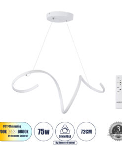 GLOBOSTAR® SPIRALE 61284 Μοντέρνο Κρεμαστό Φωτιστικό Οροφής LED 75W 8400lm 300° AC 220-240V IP20 Ρυθμιζόμενο Λευκό CCT με Χειριστήριο από 2700K έως 6000K Dimmable - Lumileds SMD Chip - Λευκό Ματ - Μ72 x Π25 x Υ30cm - 3 Χρόνια Εγγύηση