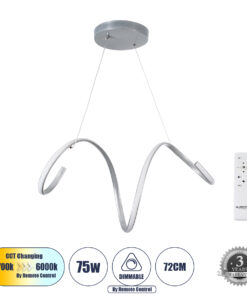 GLOBOSTAR® SPIRALE 61285 Μοντέρνο Κρεμαστό Φωτιστικό Οροφής LED 75W 8400lm 300° AC 220-240V IP20 Ρυθμιζόμενο Λευκό CCT με Χειριστήριο από 2700K έως 6000K Dimmable - Lumileds SMD Chip - Νίκελ Βούρτσας - Μ72 x Π25 x Υ30cm - 3 Χρόνια Εγγύηση