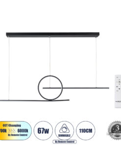 GLOBOSTAR® TEREZA 61288 Μοντέρνο Κρεμαστό Φωτιστικό Οροφής LED 67W 7504lm 300° AC 220-240V IP20 Ρυθμιζόμενο Λευκό CCT με Χειριστήριο από 2700K έως 6000K Dimmable - Lumileds SMD Chip - Μαύρο Ματ - Μ110 x Π4.5 x Υ34cm - 3 Χρόνια Εγγύηση