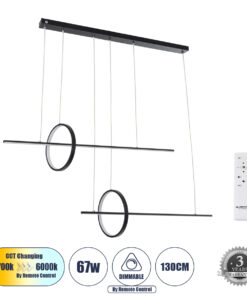 GLOBOSTAR® LINEARE 61290 Μοντέρνο Κρεμαστό Φωτιστικό Οροφής LED 67W 7504lm 300° AC 220-240V IP20 Ρυθμιζόμενο Λευκό CCT με Χειριστήριο από 2700K έως 6000K Dimmable - Lumileds SMD Chip - Μαύρο Ματ - Μ130 x Π25 x Υ60cm - 3 Χρόνια Εγγύηση