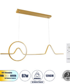 GLOBOSTAR® WINDY 61293 Μοντέρνο Κρεμαστό Φωτιστικό Οροφής LED 67W 7504lm 300° AC 220-240V IP20 Ρυθμιζόμενο Λευκό CCT με Χειριστήριο από 2700K έως 6000K Dimmable - Lumileds SMD Chip - Χρυσό Βούρτσας - Μ120 x Π4 x Υ30cm - 3 Χρόνια Εγγύηση