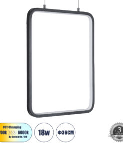 GLOBOSTAR® NEROBA 61302 Μοντέρνο Κρεμαστό Φωτιστικό Οροφής LED 18W 1980lm 360° AC 220-240V IP20 Ρυθμιζόμενο Λευκό CCT με On/Off 2700K/4500K/6000K - Lumileds SMD Chip - Μαύρο Ματ - Μ29 x Π2 x Υ36cm - 3 Χρόνια Εγγύηση