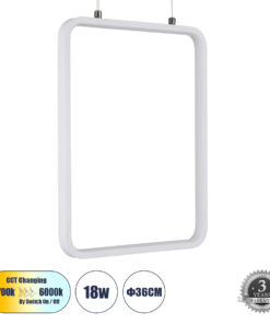 GLOBOSTAR® NEROBA 61303 Μοντέρνο Κρεμαστό Φωτιστικό Οροφής LED 18W 1980lm 360° AC 220-240V IP20 Ρυθμιζόμενο Λευκό CCT με On/Off 2700K/4500K/6000K - Lumileds SMD Chip - Λευκό Ματ - Μ29 x Π2 x Υ36cm - 3 Χρόνια Εγγύηση
