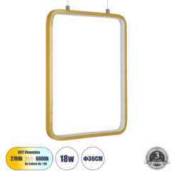 GLOBOSTAR® NEROBA 61305 Μοντέρνο Κρεμαστό Φωτιστικό Οροφής LED 18W 1980lm 360° AC 220-240V IP20 Ρυθμιζόμενο Λευκό CCT με On/Off 2700K/4500K/6000K - Lumileds SMD Chip - Χρυσό Βούρτσας - Μ29 x Π2 x Υ36cm - 3 Χρόνια Εγγύηση