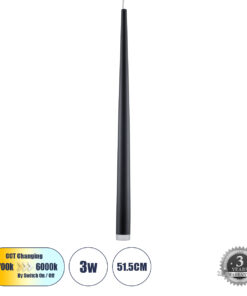 GLOBOSTAR® TEARS 61309 Μοντέρνο Κρεμαστό Φωτιστικό Οροφής LED 3W 330lm 180° AC 220-240V IP20 Ρυθμιζόμενο Λευκό CCT με Χειριστήριο από 2700K έως 6000K Dimmable - Lumileds SMD Chip - Μαύρο Ματ - Μ3.2 x Π3.2 x Υ51.5cm - 3 Χρόνια Εγγύηση